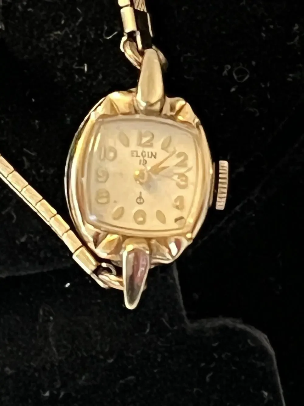 Vtg Ladies Elgin Watch 10KT Gold Filled With Speidel Band For Parts Not Working